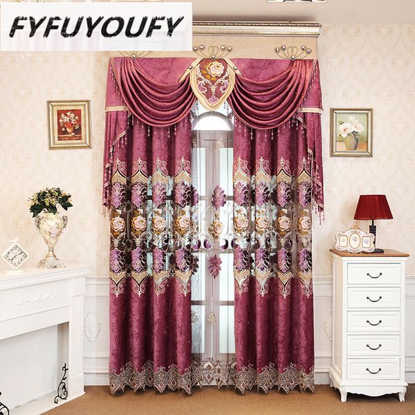 

chenille purple luxury elegance embroidery blackout curtains for living room french window curtains for kitchen