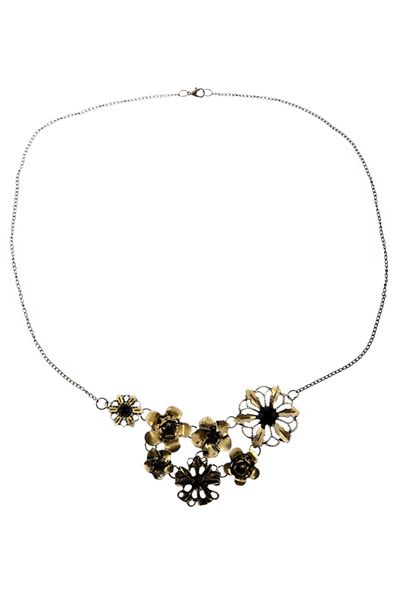 

bronze mixed flower bouquet necklace, lots of fragrant flowers necklace, Black