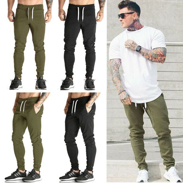 

e-baihui casual men full sportswear fleece pant cotton elastic jogger pants mens fitness sweatpants trousers jogger running pants yf-22#, Black