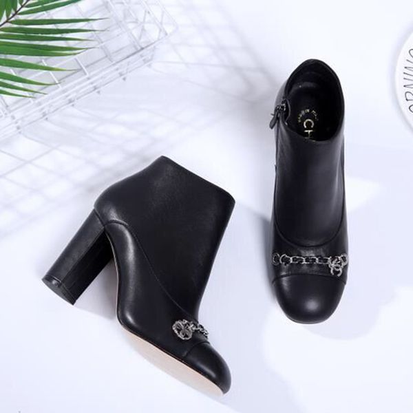 

vintagechanel new womens boots ankle hlaf high heel martin boots autumn and winter ladies leather short boots rough high heels shoes