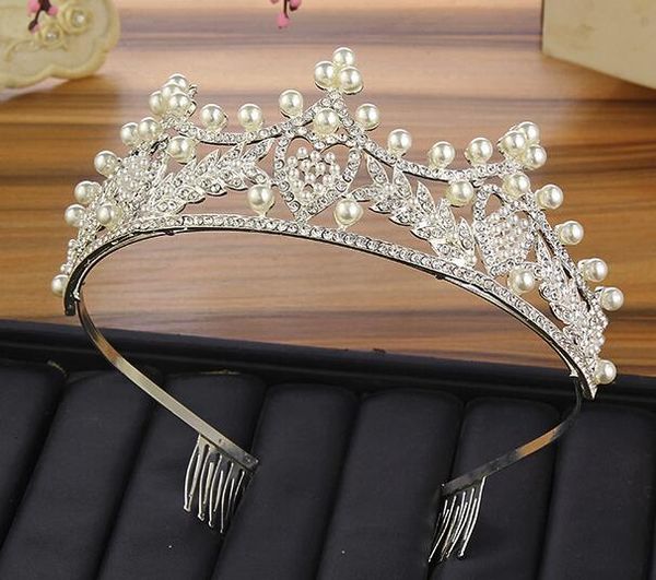 

luxury crystals wedding crown silver gold rhinestone princess queen bridal tiara crown hair accessories pearls high quality