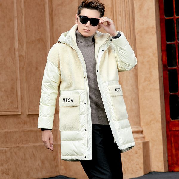 

90% white duck down jacket men winter wool down coat thick mens clothing hat detachable long jacket men outwear, Black