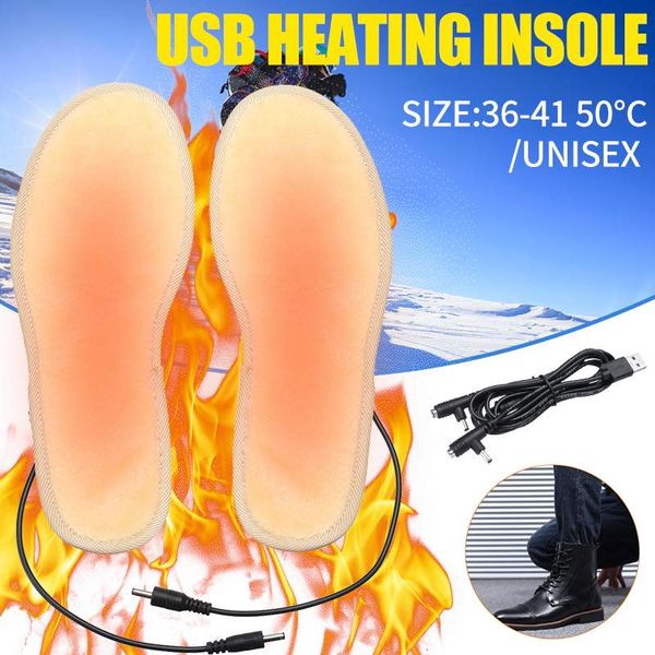 

usb charging electric heated insoles for shoes winter warmer foot heating insole boots rechargeable heater pads soles, Black