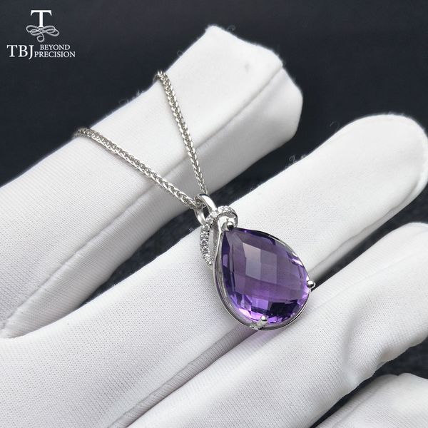 

tbj ,natural brazil amethyst pear 12*16mm checkboard cut gemstone pendant with chain necklace in 925 sterling silver
