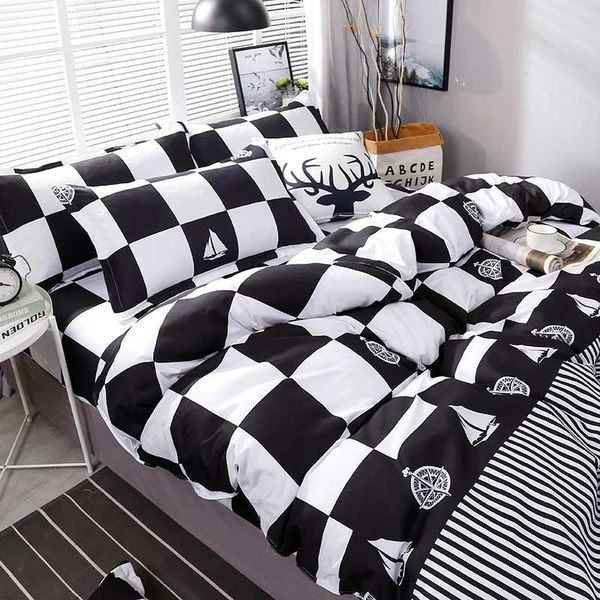

высокое качество черный белый plaid pattern краткое пододеяльник кровать подкладки пододеяльник простыня наволочки cover set 4шт / комплект