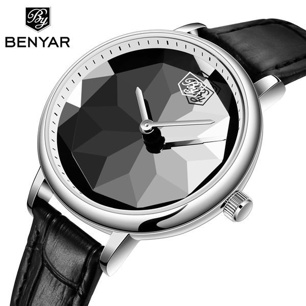 

benyar ladies watches women waterproof fashion leather quartz wrist watch clock woman saat 2020, Slivery;brown