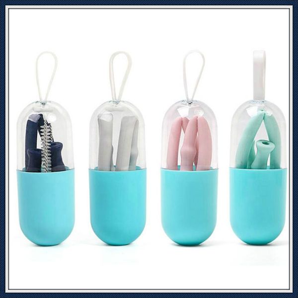

collapsible straws reusable silicone straws with case bpa-folding drinking straws with cleaning brush for travel