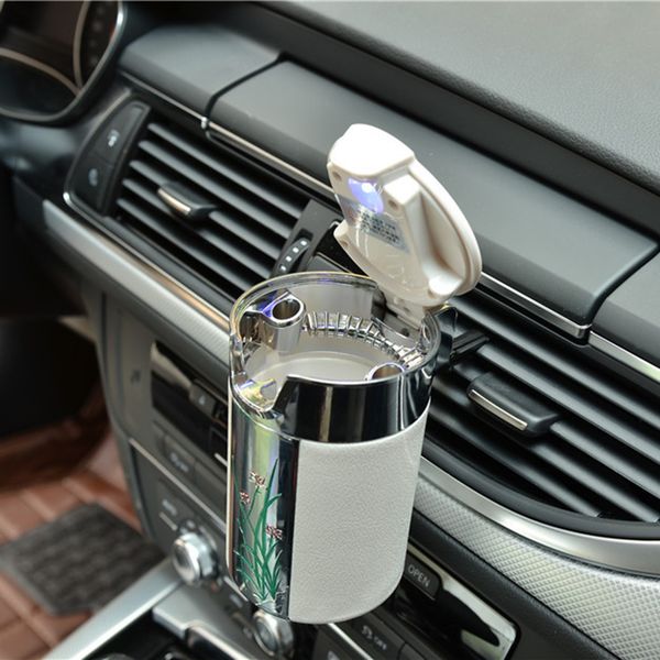 

new arrival car portable cigarette ashtray smokeless carbon fiber car ashtray with led light 2 colors