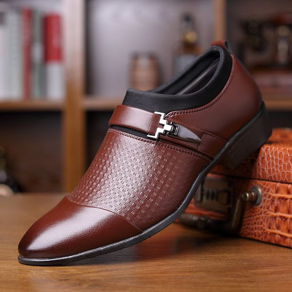 

mens dress shoes plaid buckle pu leather shoes man rubber social shoes men soild, Black