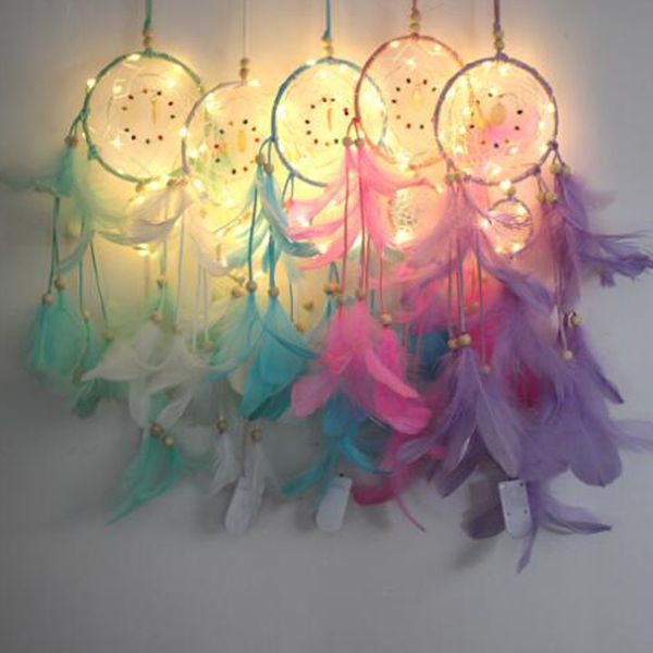 Traumfänger-Feder, handgefertigt, Traumfänger mit Lichterkette, für Zuhause, Nachttisch, Wandbehang, Dekoration, Neuheiten, 30 Stück