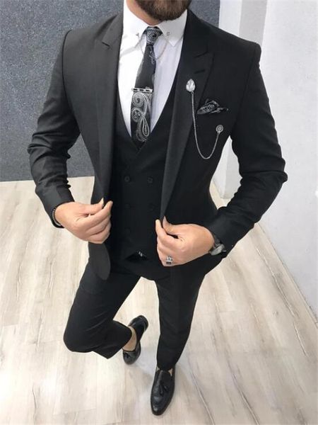

handsome black 3 pieces men suits peak lapel slim fit evening party prom suit wedding tuxedos for men custom made, Black;gray