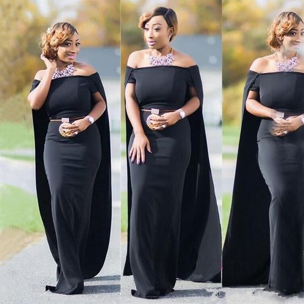 

evening dresses 2020 plus size middle east women prom dress cape cloak off shoulder black chiffon long party gowns, Black;red
