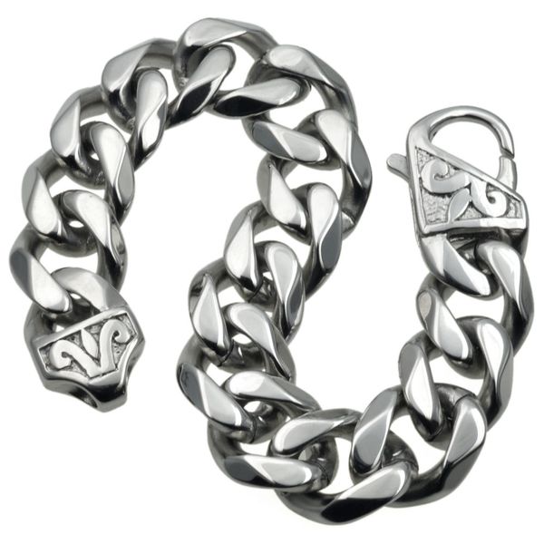 

solid heavy hip pop cool silver tone mens stainless steel curb bracelet bangle b188, Black