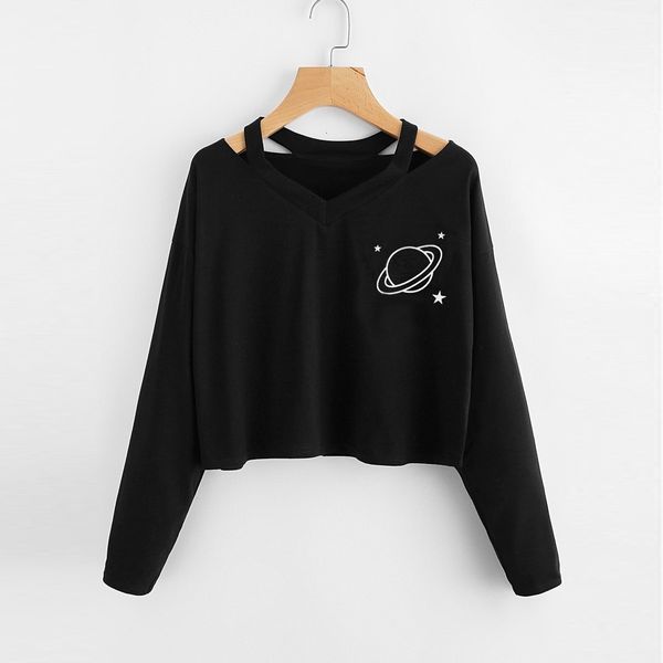 

women clothes t shirt women camisetas mujer verano long sleeve women casual planet printed shirt streetwear female py, White