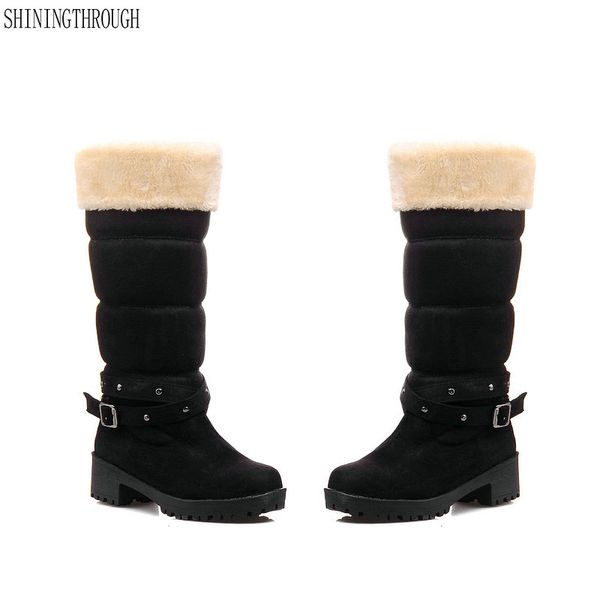 

2018 new fashion knee high boots winter women boots warm snow casual buckle shoes woman black beige blue red