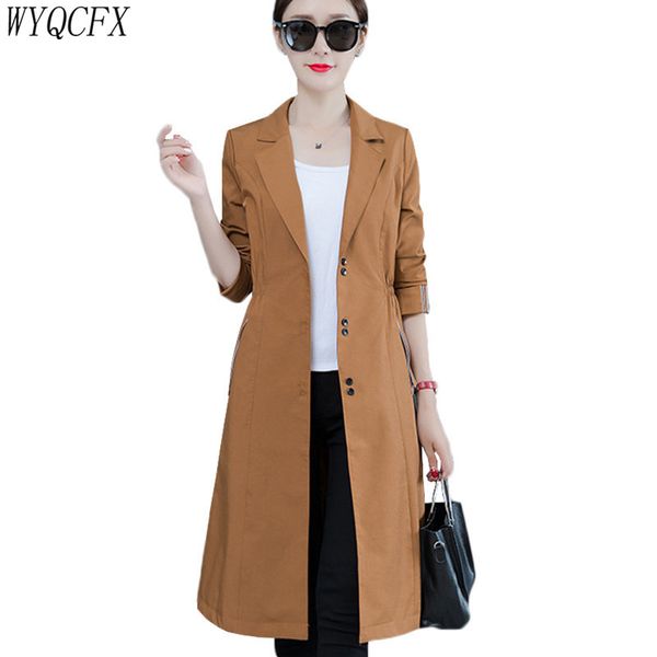 

spring autumn women's korean windbreaker coats long sleeve trench slimming chic knee coat 2019 female temperament overcoat w117, Tan;black