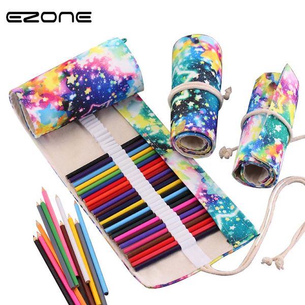 

ezone 36/48/72 hole star sky canvas pencil case creative colourful roll up pencii bag school portable roll pouch office supplies