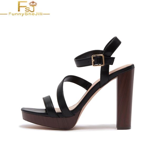

черная платформа high коренастый пятки сандалии пряжки ремень большой размер 14 16 дамы летние женская мода зрелые сексуальные туфли shofoo, Black
