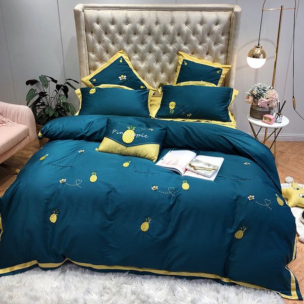 

korean-style cool wind 60 satin long-staple cotton pineapple 4-piece bedding set embroidered cotton cute bedding wholesale