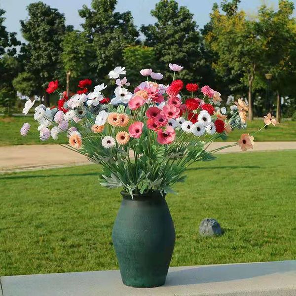

8 simulation anemone multi-head pattern rose flower fake flower living room bedroom display wedding decoration