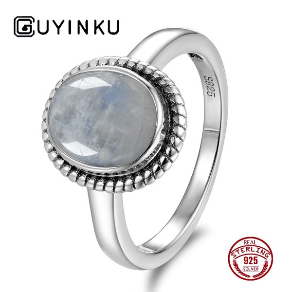 

vintage 8x10mm natural rainbow moonstone rings 925 sterling silver gemstone engagement anniversary ring for women fine jewelry, Golden;silver