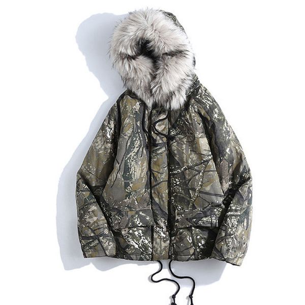 

thick warm print parka fashion winter jacket women large fur collar loose plus size down cotton coat hooded female overcoat s064, Black