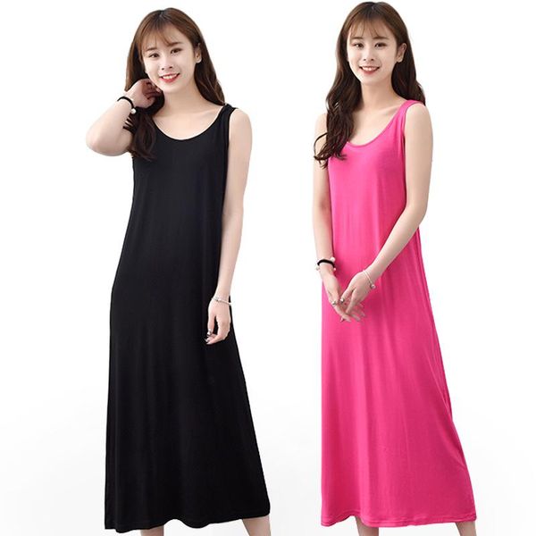 

women modal long nightgown summer loose sleepwear plus size 3xl-6xl sleeveless nightdress nightwear lingerie home dress, Black;red