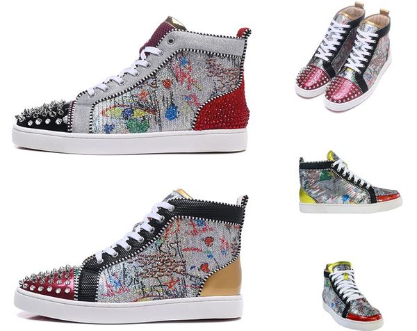 

2019 fashion designer shoes new studded shoes made garments spikes flats shoes for men and women party lovers genuine leather, Black