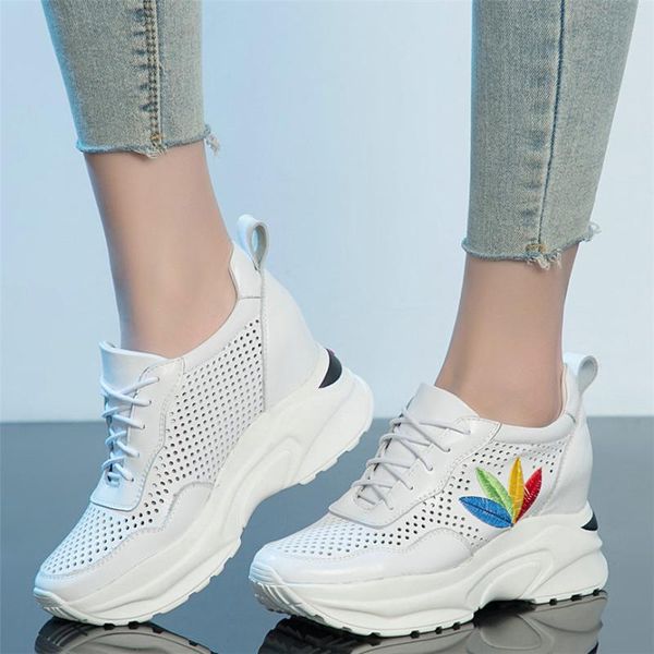 

casual travel shoes women genuine leather wedges high heel pumps female lace up summer walking ankle boots breathable sneakers, Black