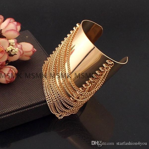 

2016 luxury womens ladies females punk nightclubs dj ds exaggerated metal tassel bangles bracelets wristband gold