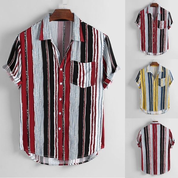 

shirts men short sleeve shirt camisa masculina men's colorful stripe summer short sleeve loose buttons casual shirt blouse -3xl, White;black