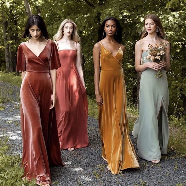 Uzun Kadife Gelinlik Modelleri 2020 Sonbahar Ülke Düğün Hizmet Hizmetçi Onun Abiye Kat Uzunluk Parti Elbiseler Düğün Konuk Elbiseler 4 Stilleri