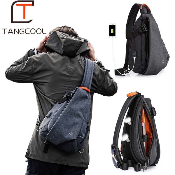 

tangcool многофункциональный мужская мода crossbody сумки usb зарядный chest пакет короткие поездки посланники сумка водоотталкивающая мешок