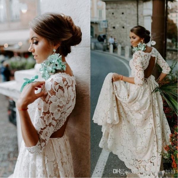

country style beautiful lace boho plus size wedding dress long sleeves bohemian wedding dress bridal gowns custom vestidos de novia, White