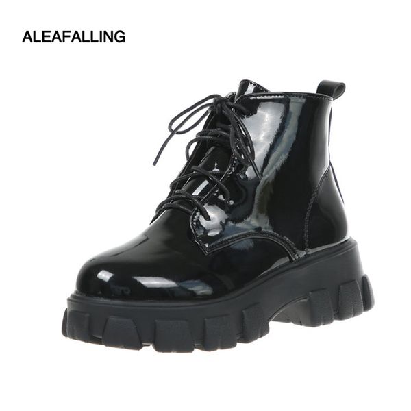 

aleafalling classical mature boots lace up women spring autumn pu soft leather boots women slip on round shoes girl's, Black