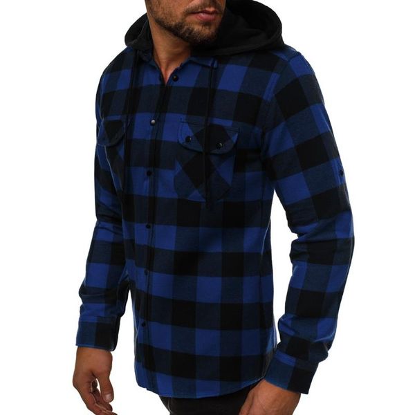 

men splicing hooded business leisure retro long-sleeved shirt blouse, White;black