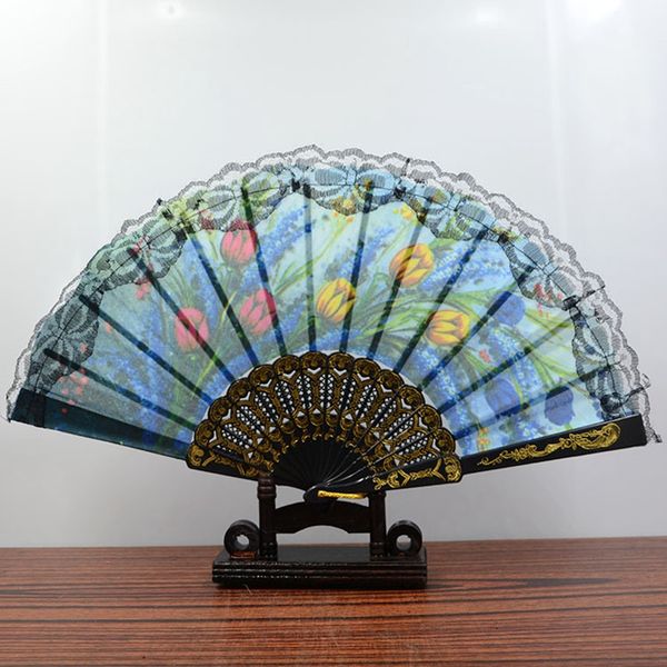 

1pcs diy chinese style hand held fan bronzing flowers cloth folding fan party wedding home decoration kyy8901