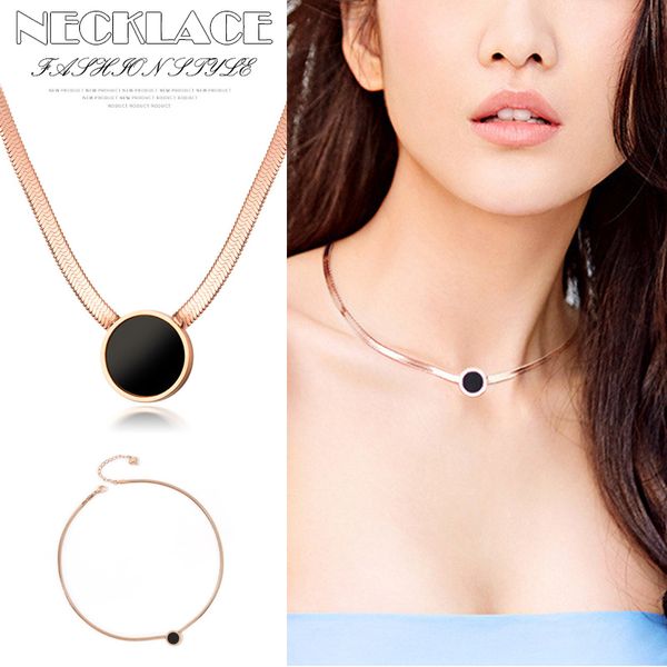 

clavicle chain necklace round pendant titanium steel women short necklace jewelry @m23, Golden;silver