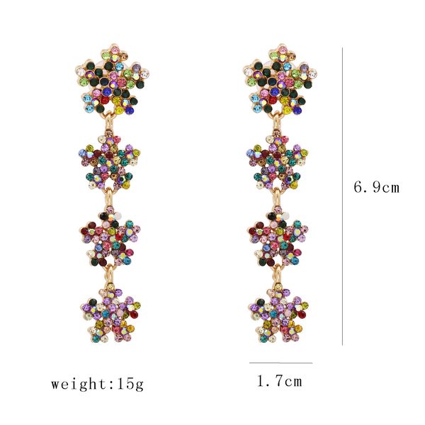 

brand multi crystal statement earrings for women rainbow flower earrings women za rhinestone earring hyperbole jewelry, Golden;silver