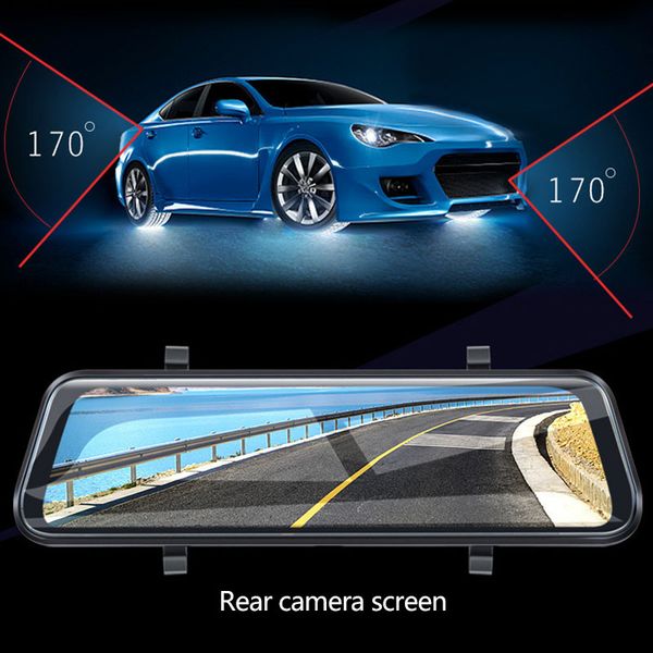 

10 inch mirror dash cam, dash cam full contact screen video front and rear wide angle 1080p hd video stretchable lens screen fro car