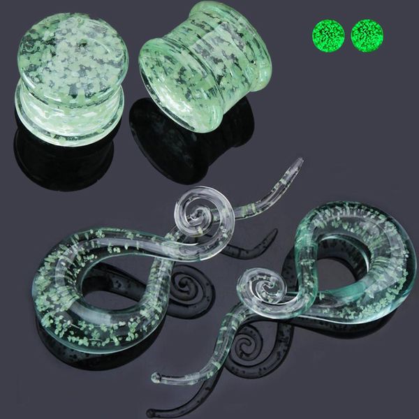 

1pair pyrex glass glow in dark ear plugs and tunnels earring gauges expander stretcher tragus plugs tunnel piercing body jewelry, Slivery;golden