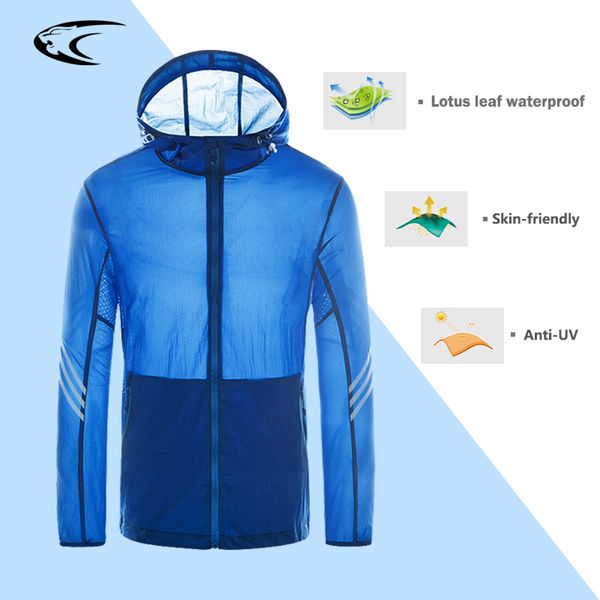 

men lightweight sun-protective hiking jackets quick dry anti-uv skin outdoor sports coats soft breathable male windbreaker, Blue;black