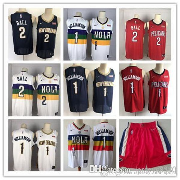 

mens new orleans pelicans throwback jerseys zion 1 williamson lonzo 2 ball basketball shorts basketball jerseys purple white red 05, Black;red