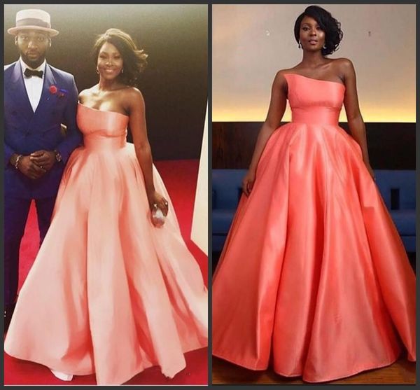 

simple coral 2019 prom dresses strapless formal evening gowns a line satin red carpet pageant party dress custom a185, Black