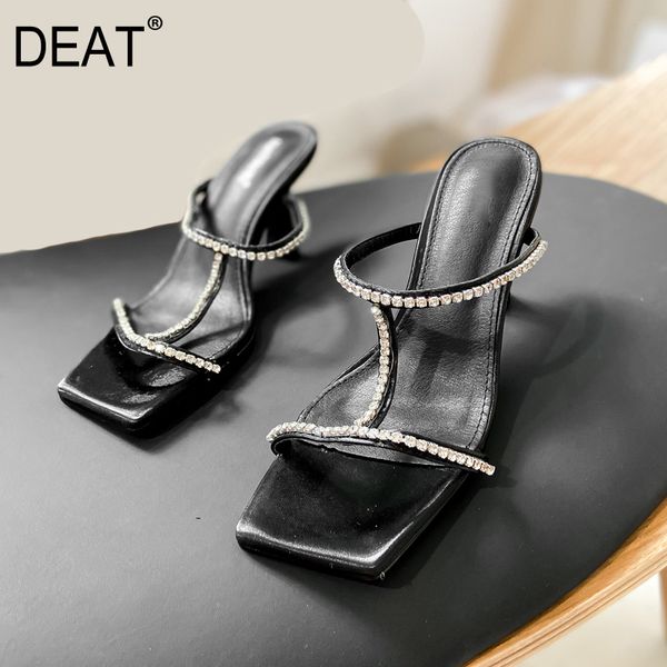 

deat] 2020 new spring summer square toe shallow crystal temperament high heels slippers women shoes fashion tide 10i211, Black