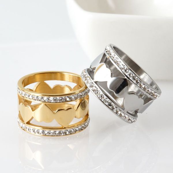 

classic hollow cz crystal charm wedding party rings for women girls jewelry gift love heart design rings bague femme, Silver