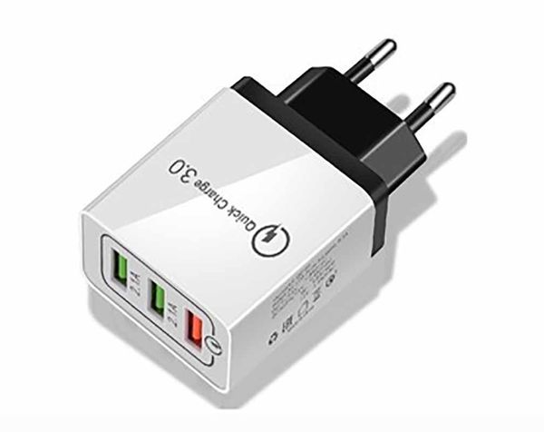 

USB Wall Charger Fashion QC 3.0 Quick Charge 5V / 9V / 12V Travel Mobile Phone Direct Charger 3 Ports US Plug & EU Plug 2.4A Fast Charging