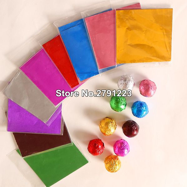 

100pcs 20x20cm diy food aluminum foils paper chocolate candy packaging 9 colors party birthday wrapper foil paper sticker