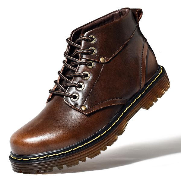 

2019 new men's leather boots fashion trend leather handmade fashion korean autumn winter men's casual shoes, Black