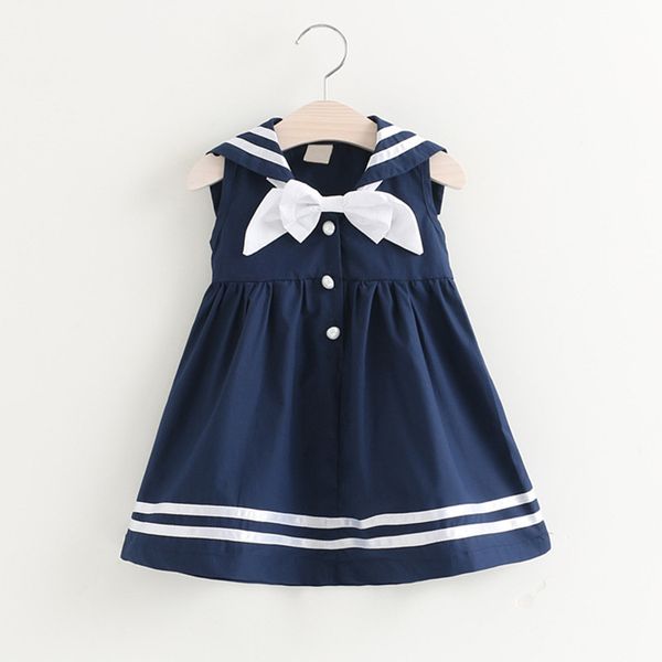 INS vendita calda Gonna blu scuro per bambini neonate carino abito estivo con papillon boutique per bambini abbigliamento di alta qualità